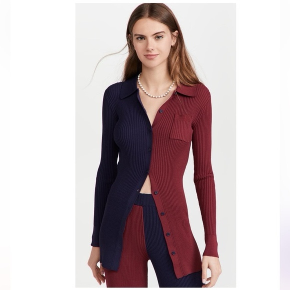 STAUD. Milton Cardigan. Navy Blue & Bordeaux. Size XL.